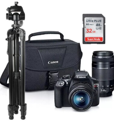 Canon EOS Rebel T7 /2000D DSLR Camera 18-55mm + 75-300mm EF  Lens  ,Bag +Tripod 