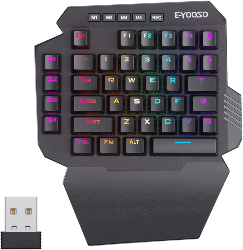 Wireless One Handed Mechanical Gaming Keyboard, 44 Keys with 6 Onboard Macro Key