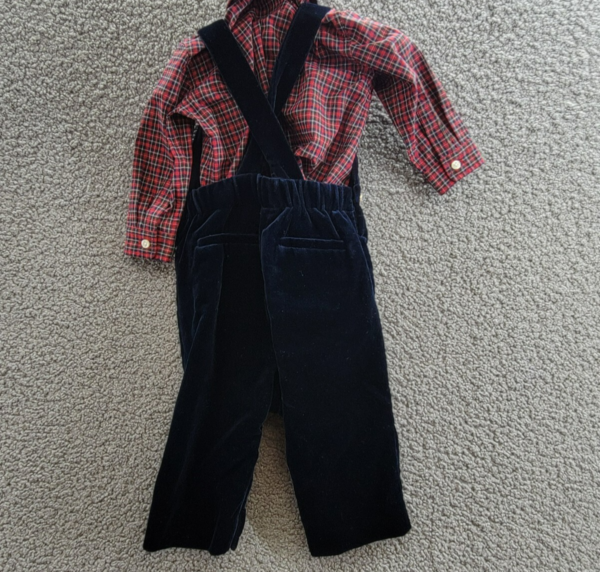 Ralph Lauren Plaid Shirt & Velvet Overall Set Baby Boys' 6M Navy Multi Snap L/S - Picture 12 of 18