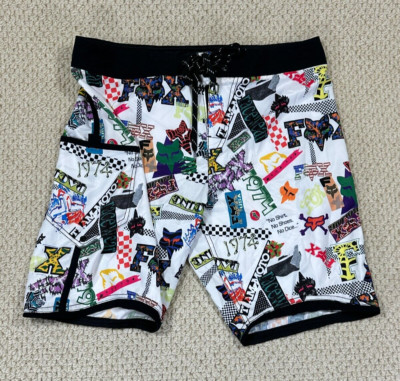 Fox Racing Swim Trunks Mens 34 Board Shorts Surf Drawstring Beach All Over Print