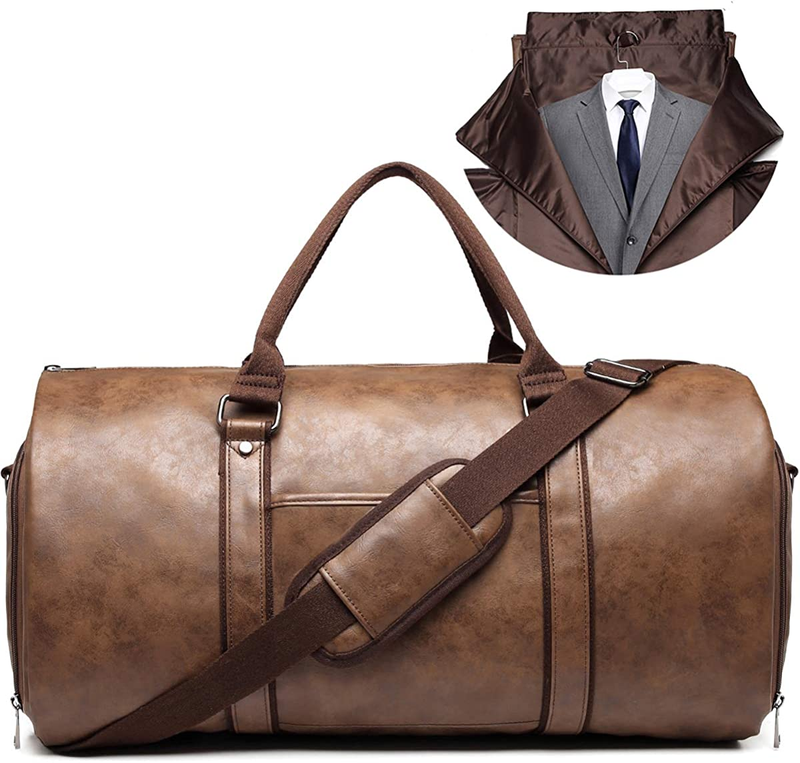Leather Garment Duffle Bag with Shoe Compartment - Ideal for Business Travel
