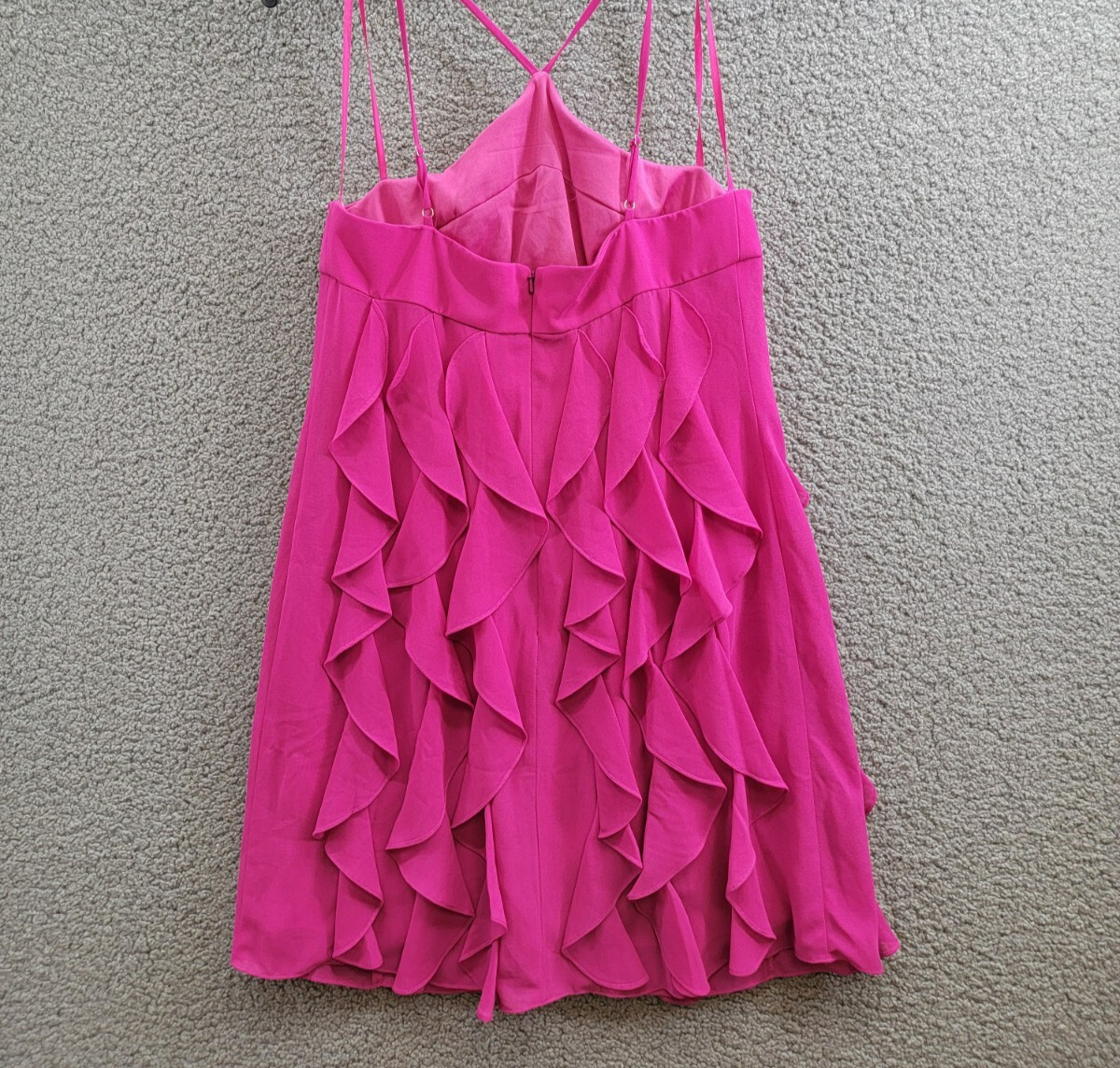 AQUA Corkscrew Ruffle Halter Mini Dress Women's 10 New Fuchsia Back Zip Closure - Picture 9 of 15