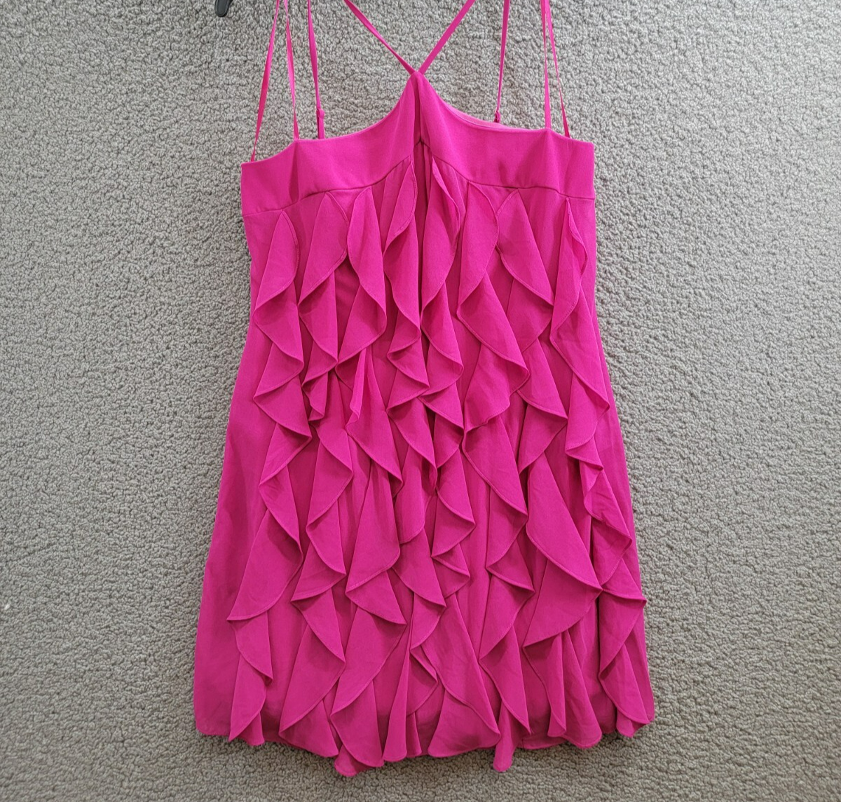 AQUA Corkscrew Ruffle Halter Mini Dress Women's 10 New Fuchsia Back Zip Closure - Picture 2 of 15