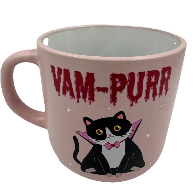 Vam-Purr Vampire Cat Coffee Mug Tuxedo Cat Pink Halloween Cup