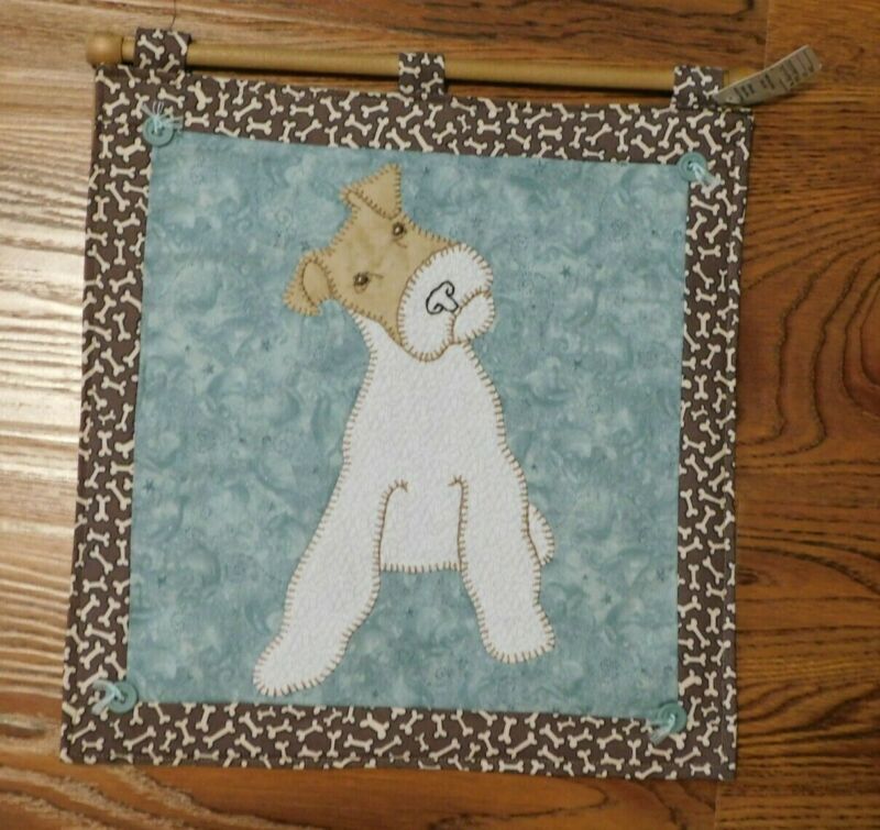 Handmade Wirehaired Fox Terrier Dog Hand Stitched Wall Hanging