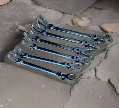 6pc Metric Double End Flexible Head Flare Nut Wrench Set Offset Spanner Wrenches