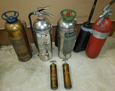 Antique Fire Extinguisher Collection of 6 Various Portable Types 