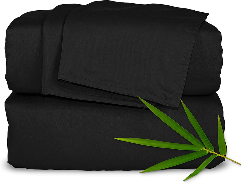 California King Sheets by , Genuine 100% Organic Viscose Derived from Bamboo Bed Sheet Set, Soft & Cooling, Double Stitching, Lifetime Quality Promise (California King, Black)