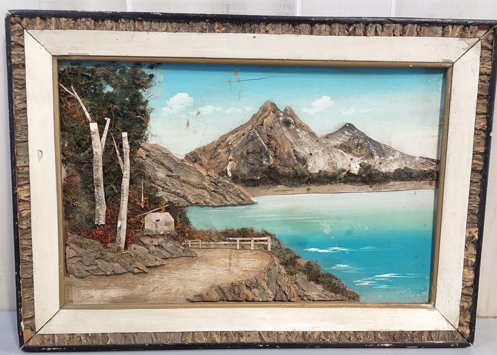 Vintage Mid-Century Japanese 3D Bark And Moss Art And Unique