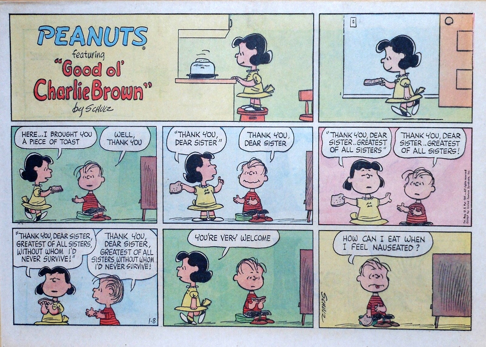 Peanuts by Charles Schulz - large half-page color Sunday