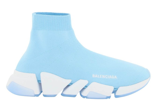 Pre-owned Balenciaga Speed 2.0 Sock Light Blue White High Top Knit Pull Trainer Sneaker 39