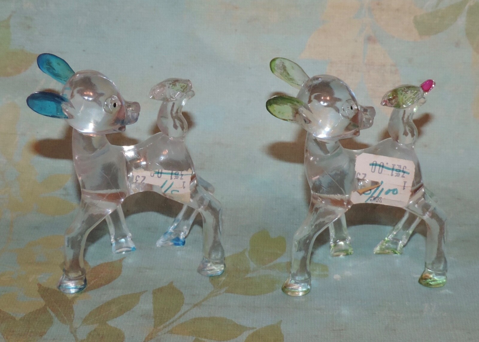5 Vintage Bambi Clear Lucite Plastic Deer Fawn Toy Figurines Mid-Century Modern