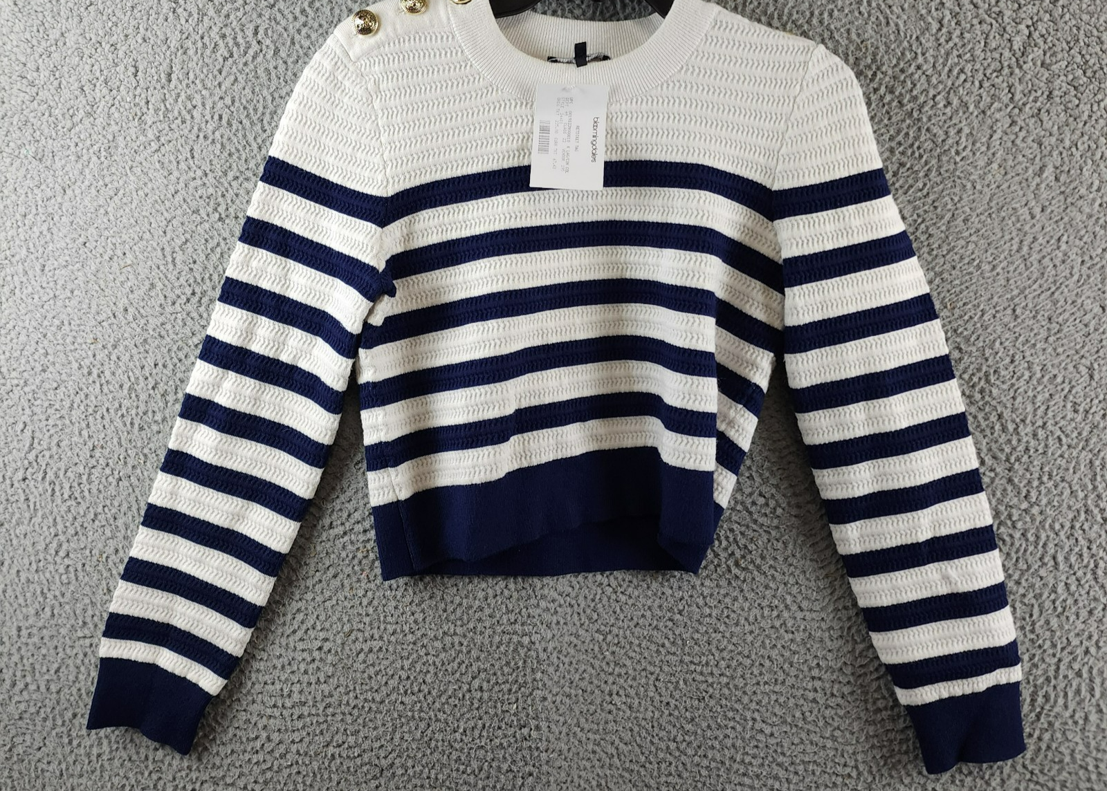 Generation Love Janice Cropped Sweater Women's S White/Navy Striped Long Sleeve - Picture 2 of 14