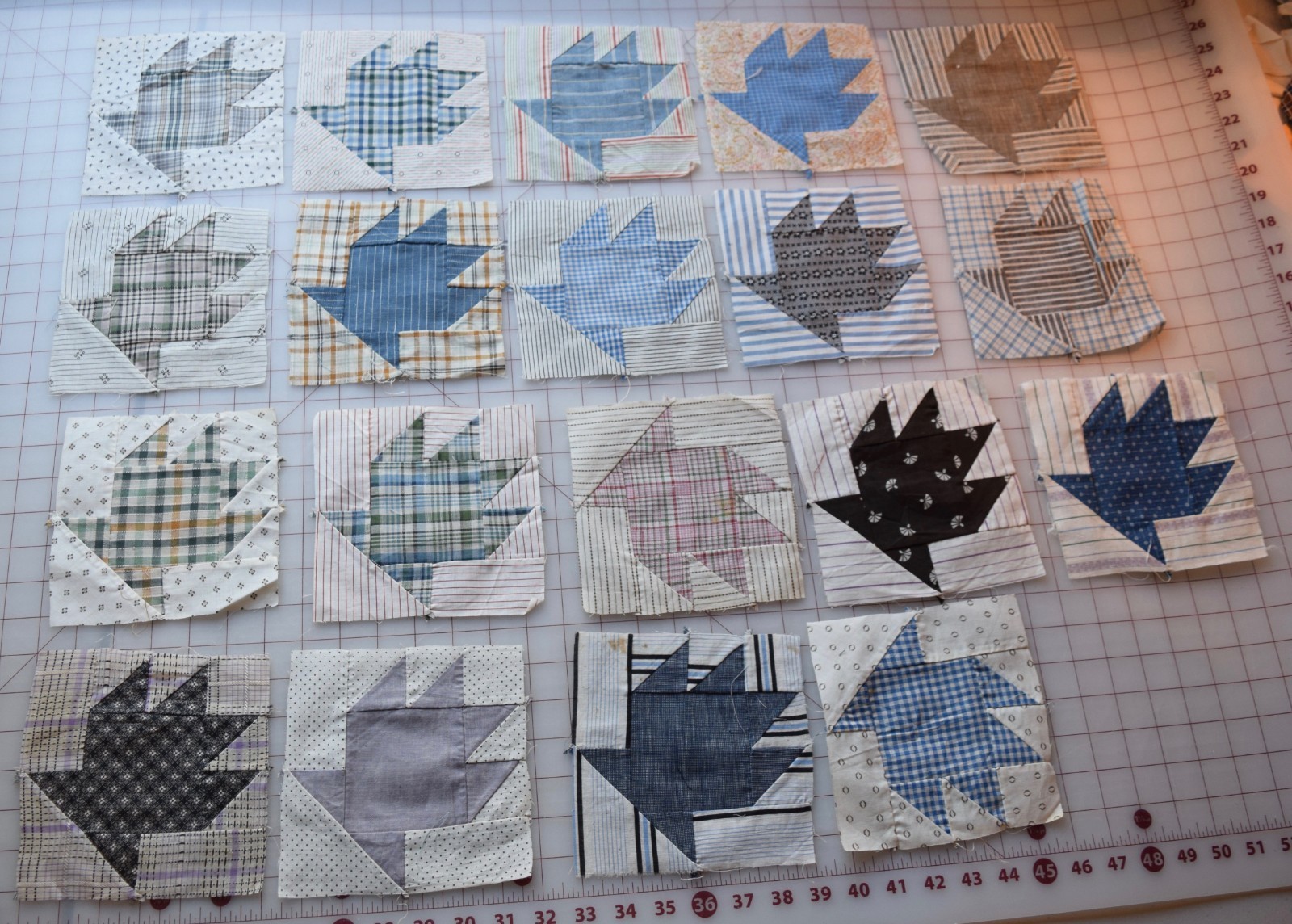6799 19 antique 1880-1915s Basket quilt blocks, cadet blue, thread dyed plaids