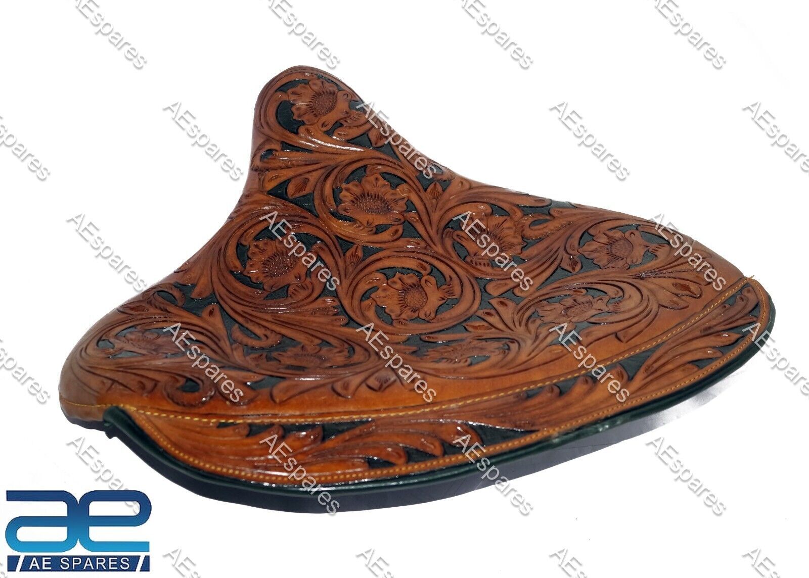 For HARLEY WLA WLC VL WL Knucklehead Genuine Leather Flower Carved Solo Seat  