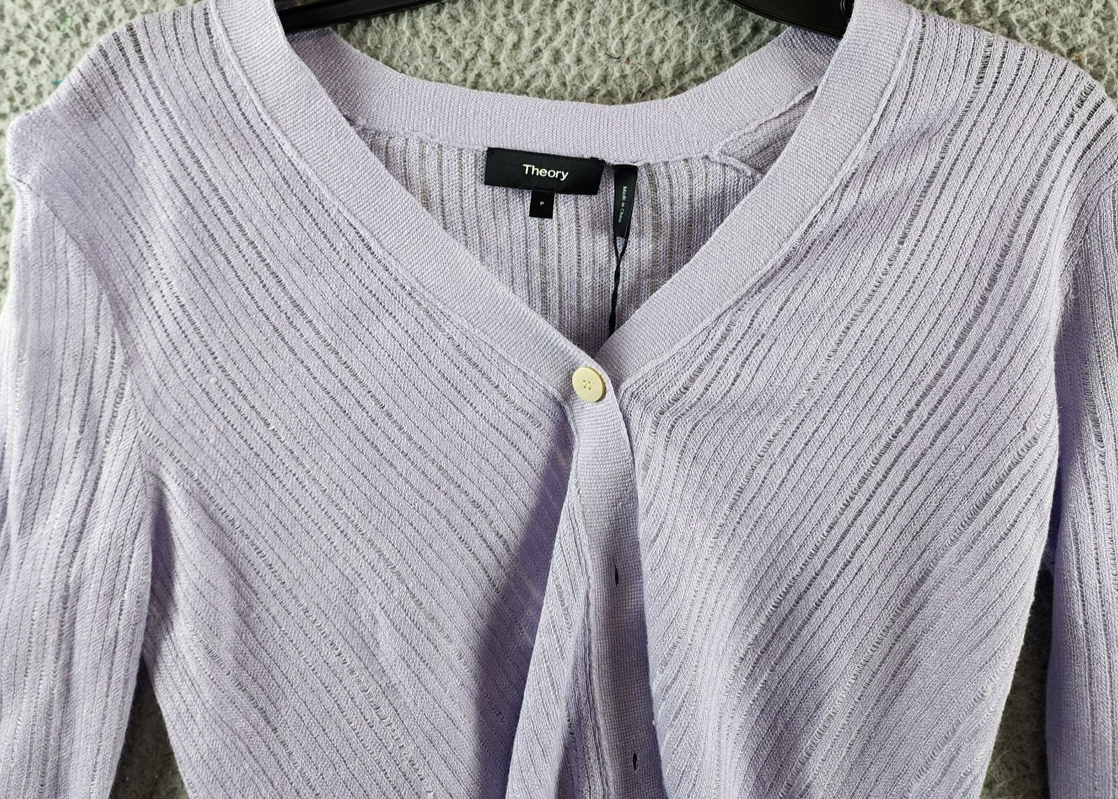Theory Cropped Cardigan Women's P Soft Iris V-Neck Linen Blend Button Front L/S - Picture 4 of 14
