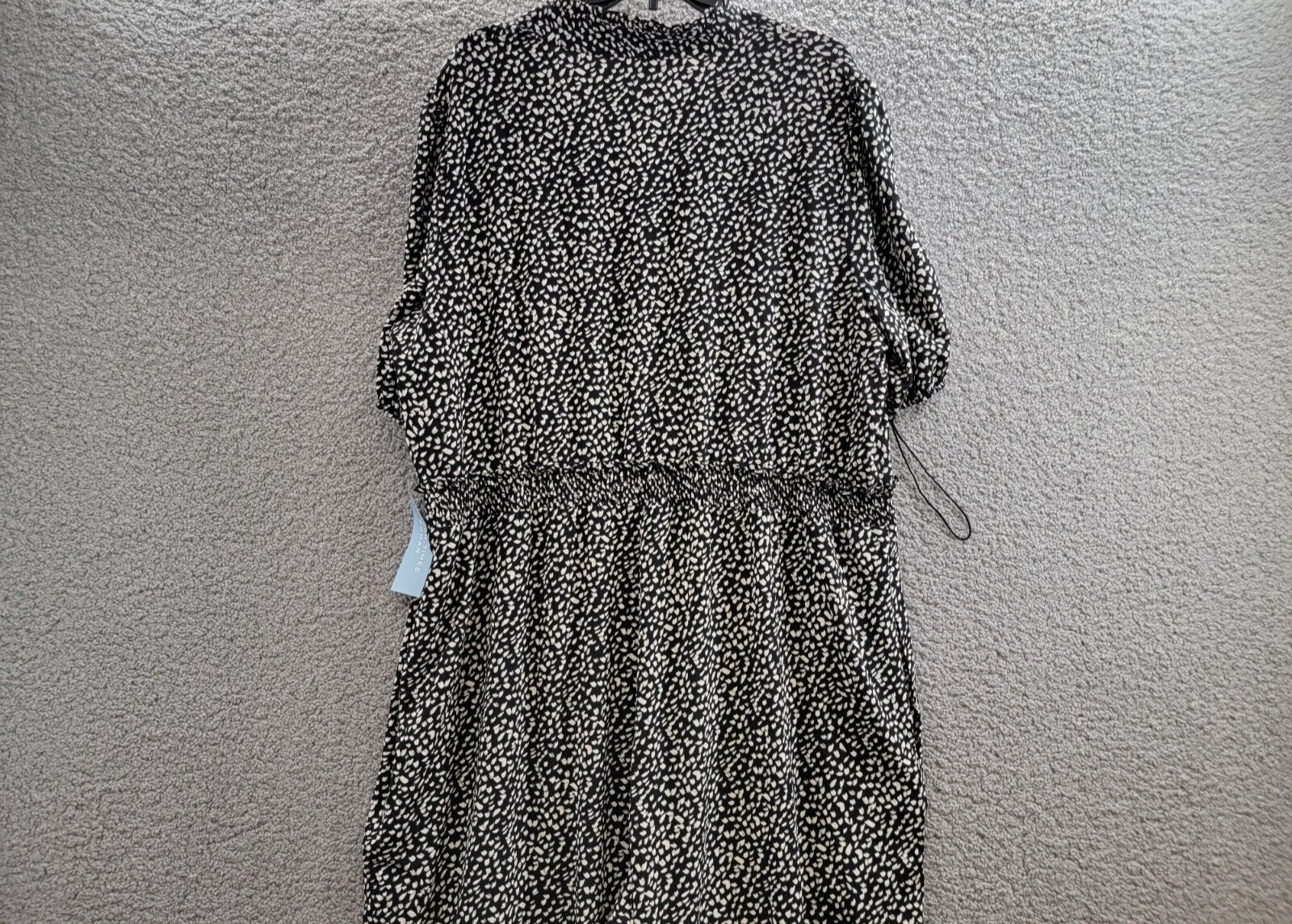 London Times Plus Puff Sleeve Front Zip Jumpsuit 22W Black/Ivory Smocked Waist - Picture 13 of 18