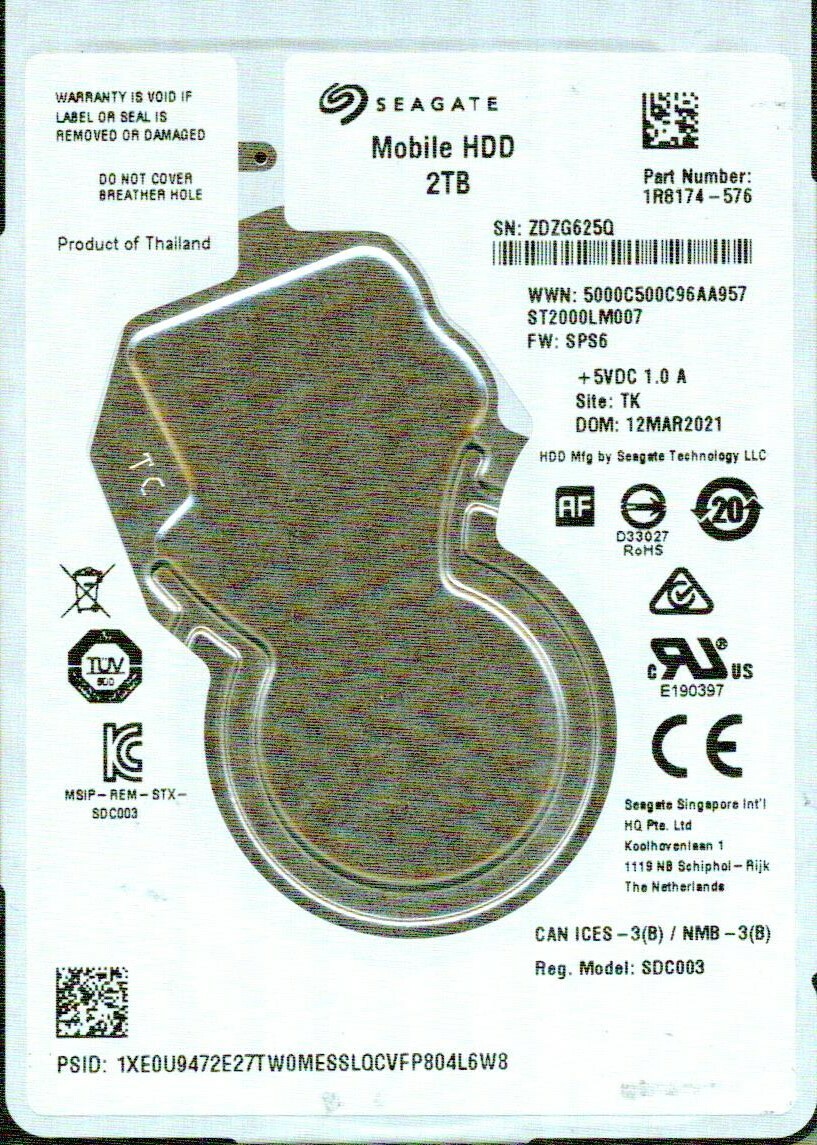 シリアル ST2000LM007, 1R8174-576, SPS6, TK, ZDZG, SEAGATE 2TB | eBay