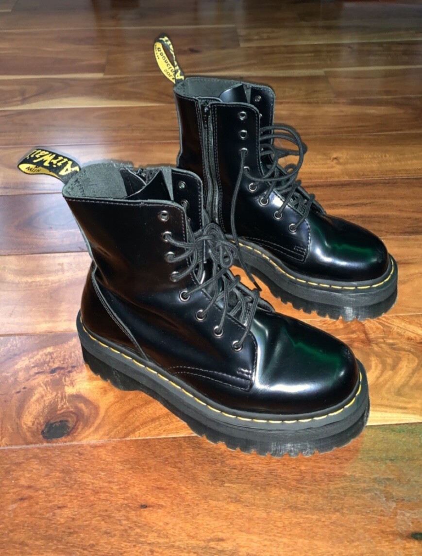 Dr. Doc Martens Jadon Black Patent Platform Boots Size 7 Men