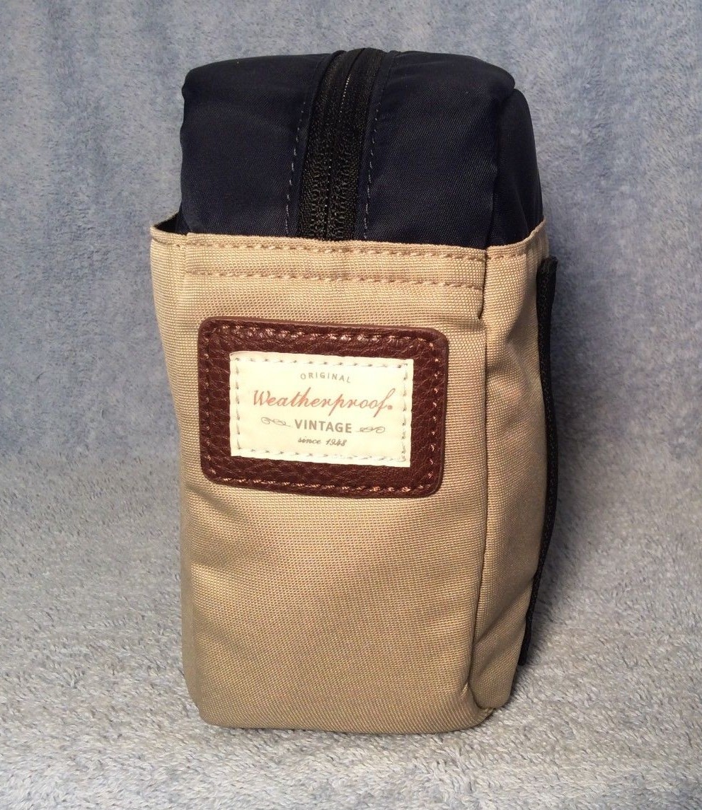 New! Original Vintage Weatherproof Travel Kit Toiletry Bag Khaki Navy NWT $42