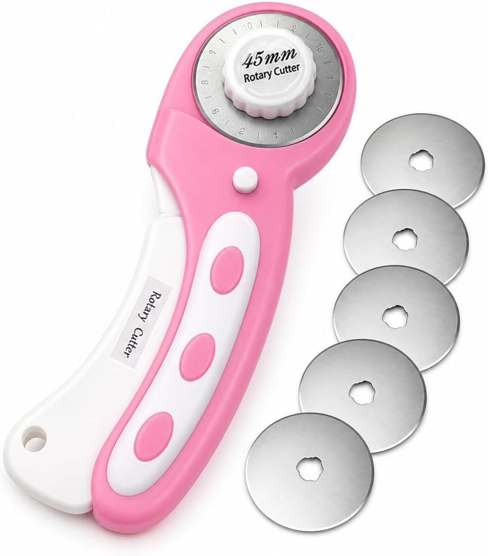 45 Mm Rotary Cutter, Pink Craft Tool Hanging Hole and Press to Extend Blade Desi