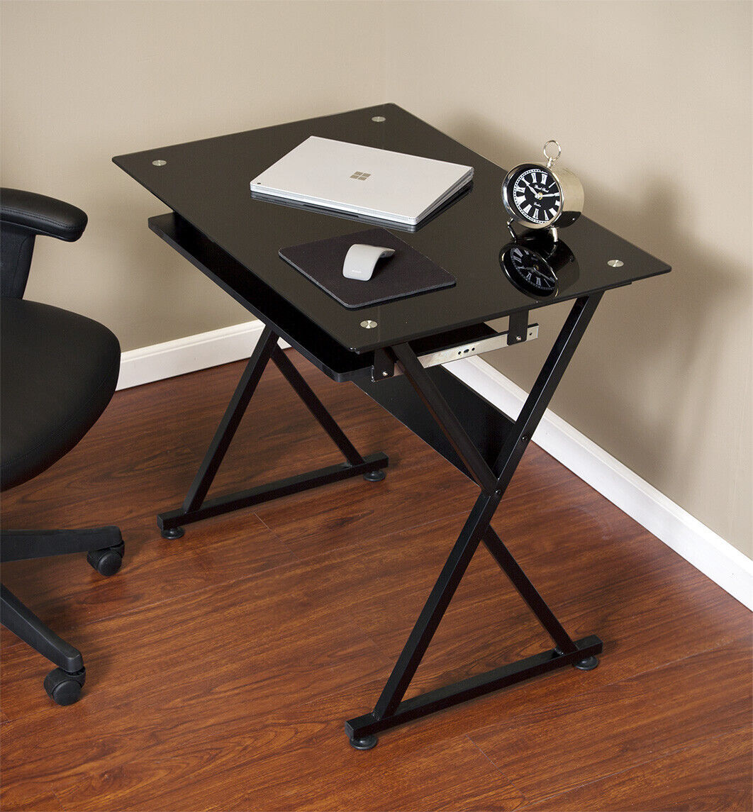 Computer Desk W/ Pull-Out Keyboard Tray Ultramodern Tempering Safety Glass Black