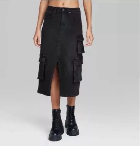 ★MAINBOOTH★Wild Cargo Denim Skirt(VINTAGE BLACK)★正規品 Women's Black Denim Cargo Midi Skirt - Wild Fable Size XXS