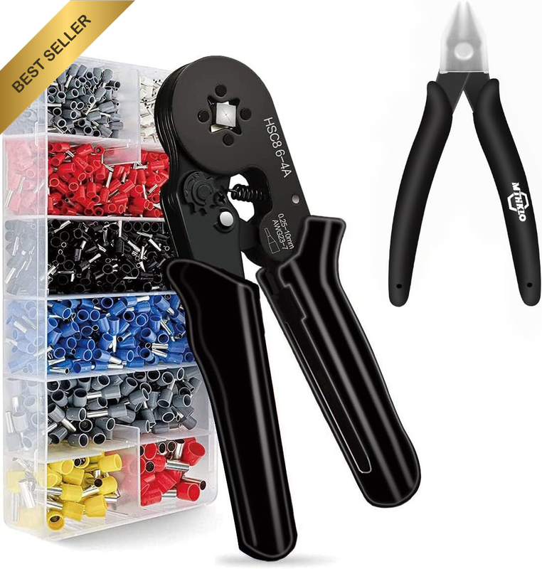 Ferrule Crimping Tool Kit,Plier Set with Wire Cutter, Adjustable Ratchet Crimpin