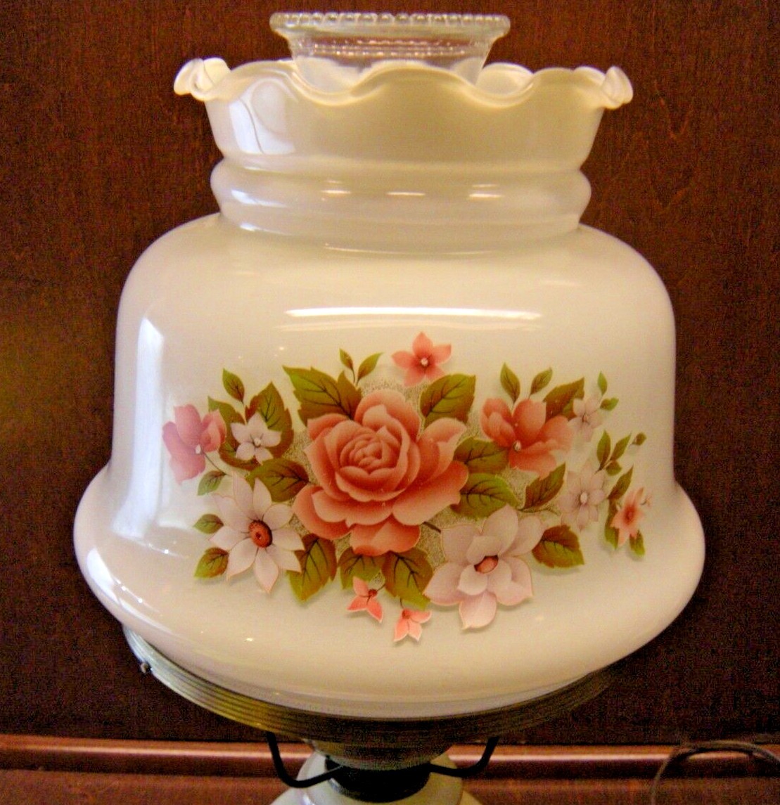 Rose Pattern Antique Brass Finish Glass Student Table Lamp