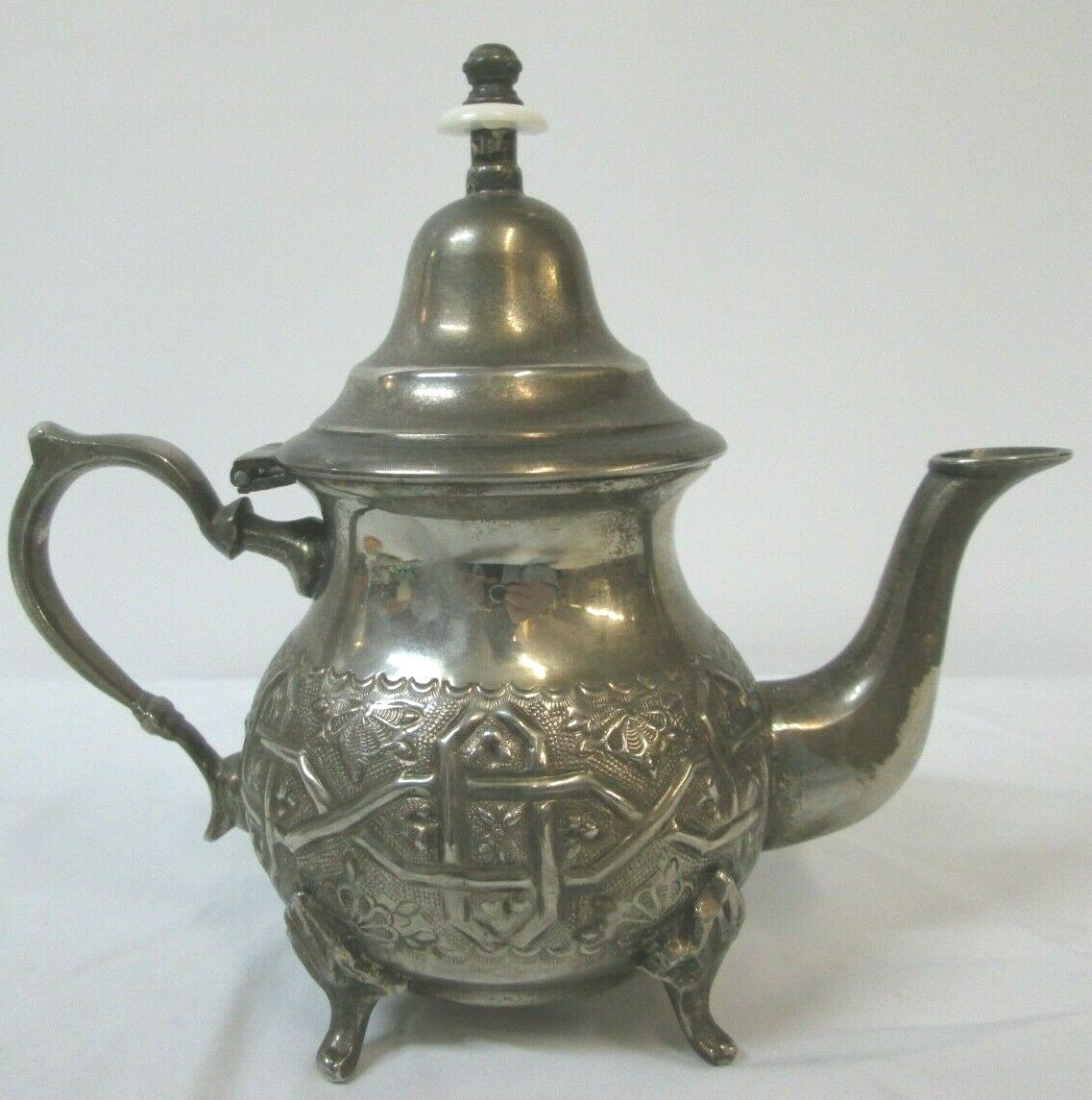 Antique Moroccan Teapot Silver Plated Marked Touzani Mohamed Barouk Fes