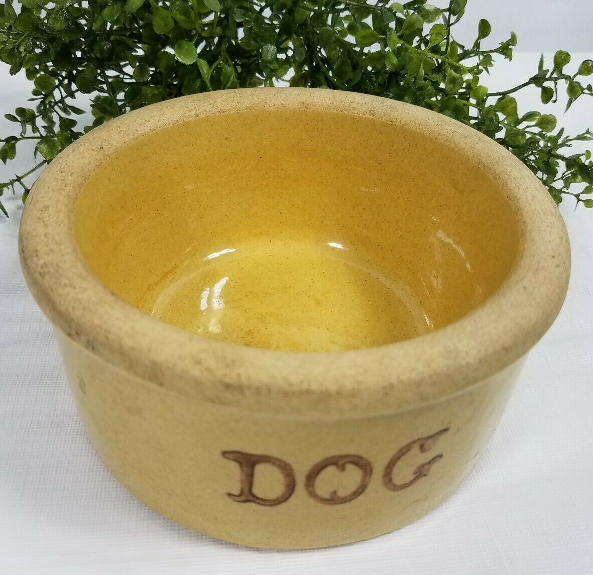 Vintage Stoneware Pottery RRP Roseville Yellow Ware Dog Dish USA CL107