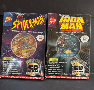Marvel TOY BIZ 1995 INTERACTIVE CD-ROM COMIC BOOKS Spiderman & Iron Man NEW