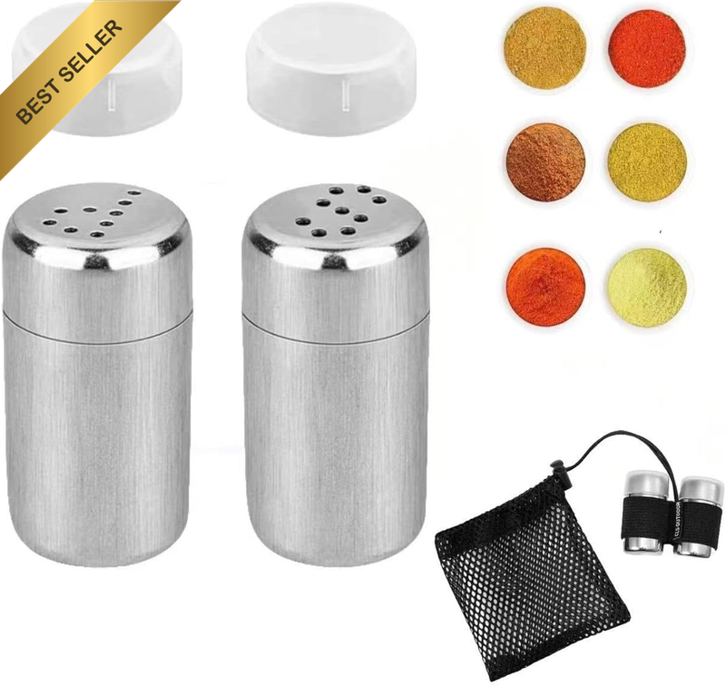 Pack of 2 Mini Salt Shakers for Travel, Stainless Steel Salt, 5 Ml Salt Shaker S