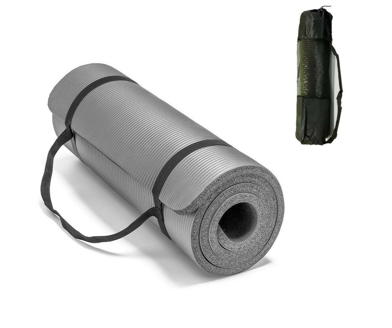 Gray All Purpose Exercise Mat Thick Non Slip Gym Yoga Pilates Fitness Bag Strap