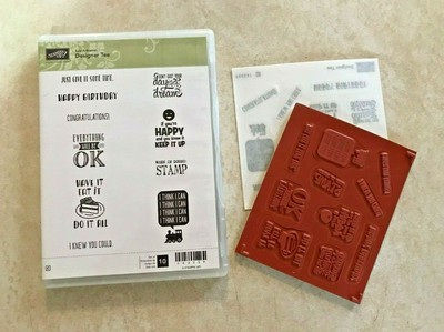 STAMPIN UP DESIGNER TEE RUBBER STAMP SET - NEVER USED - WORDS SAYINGS PHRASES