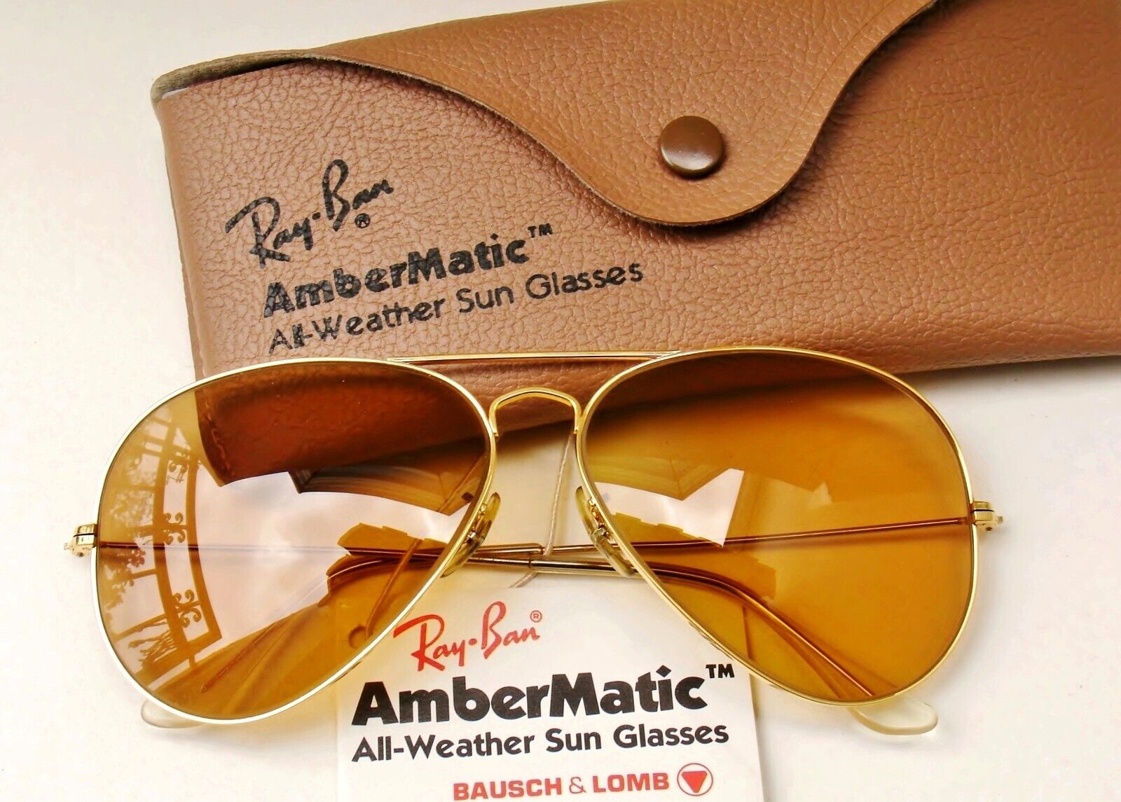 Vintage B&L Ray Ban USA Aviator Ambermatic Yellow 62mm All Vintage B&L Ray Ban USA Aviator Ambermatic Yellow 62mm All