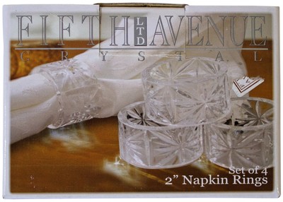 FIFTH AVENUE CRYSTAL 2'' NAPKIN RINGS Set of 4 NEW In Open Box CIB Essex 5th Ave