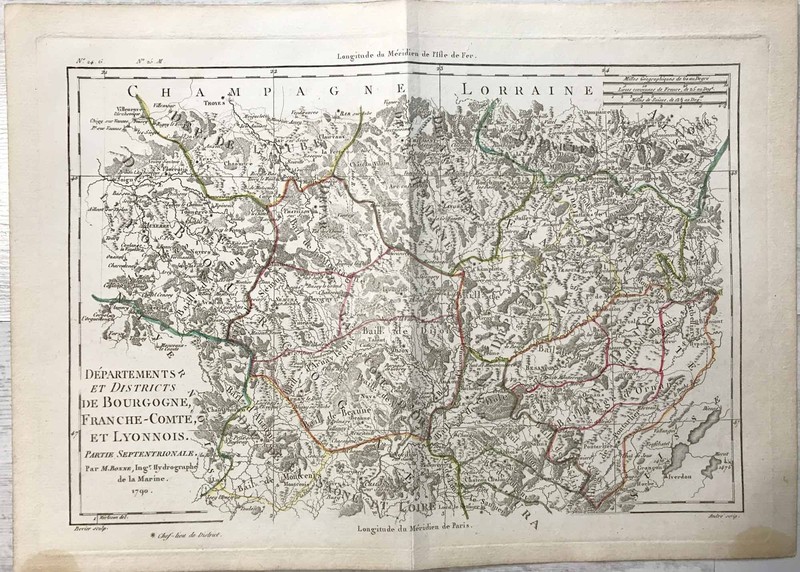 1790 Bonne, Bourgogne, Franche ComtÃ©, Lyonnois. Partie Septentrionale. Carte ...