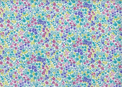 32 INCHES Blue Lavender Green Pink FLOWERS Print 100% Cotton Quilt Fabric PIECE