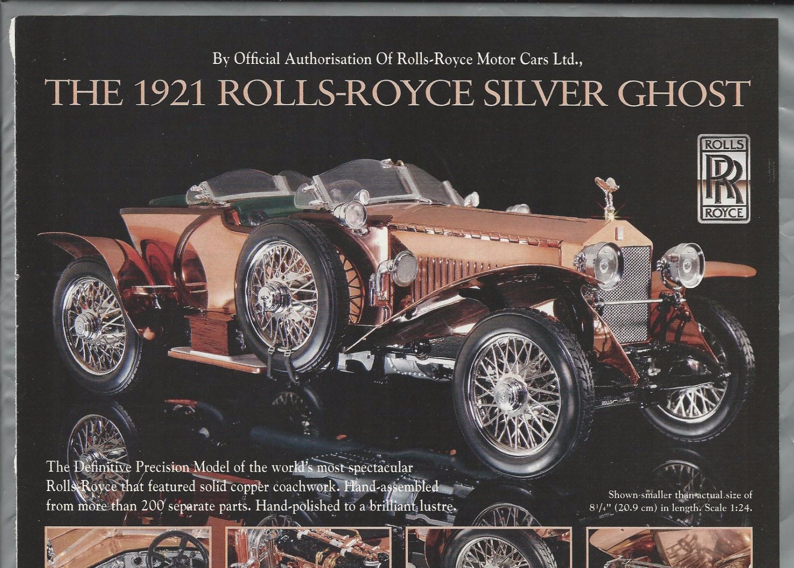 1996 Franklin Mint advertisement for 1921 ROLLS-ROYCE SILVER GHOST model, Britis