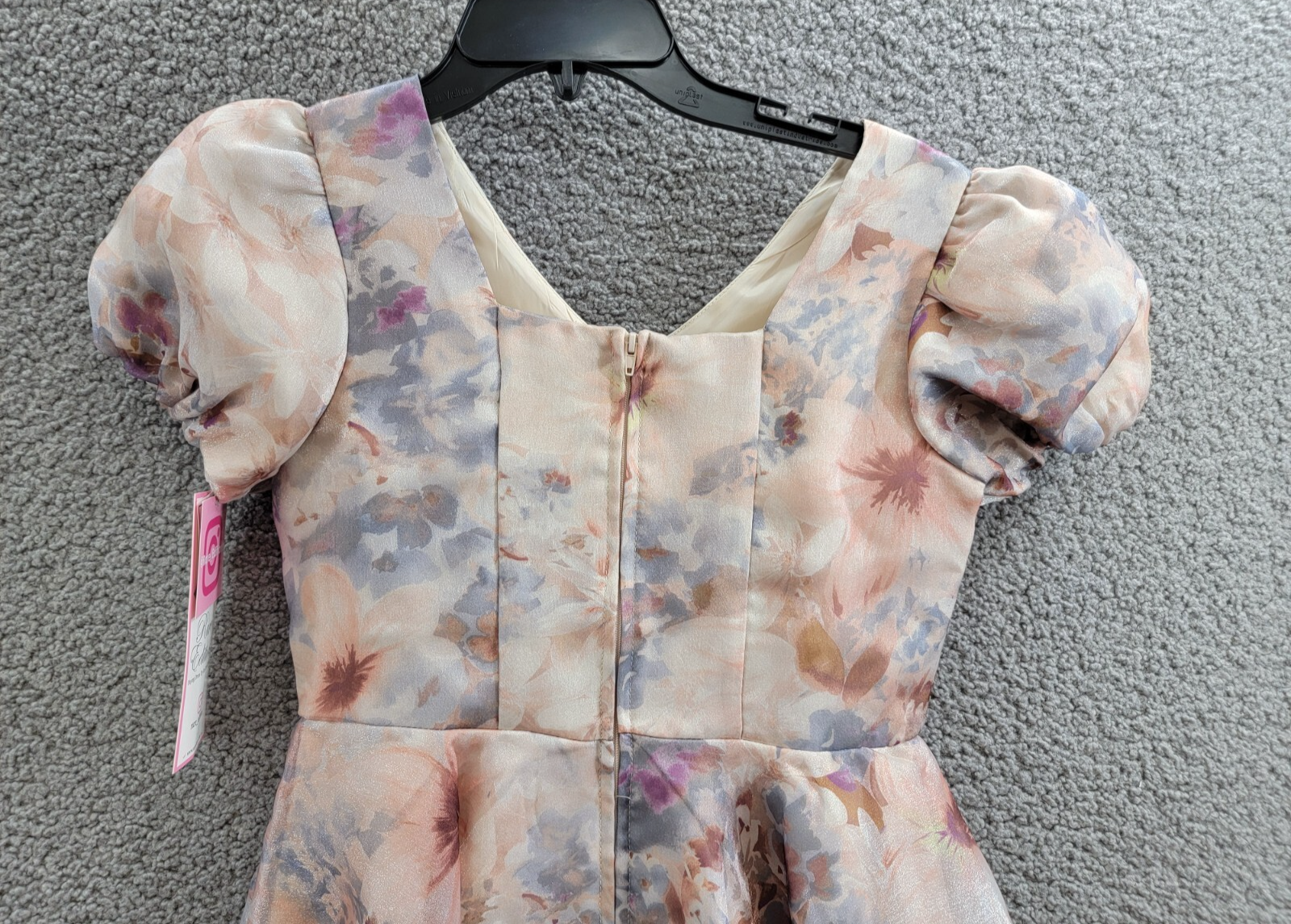 Rare Editions Floral Organza Social Dress Big Girls 14 Taupe Back Zip Closure - Picture 10 of 16