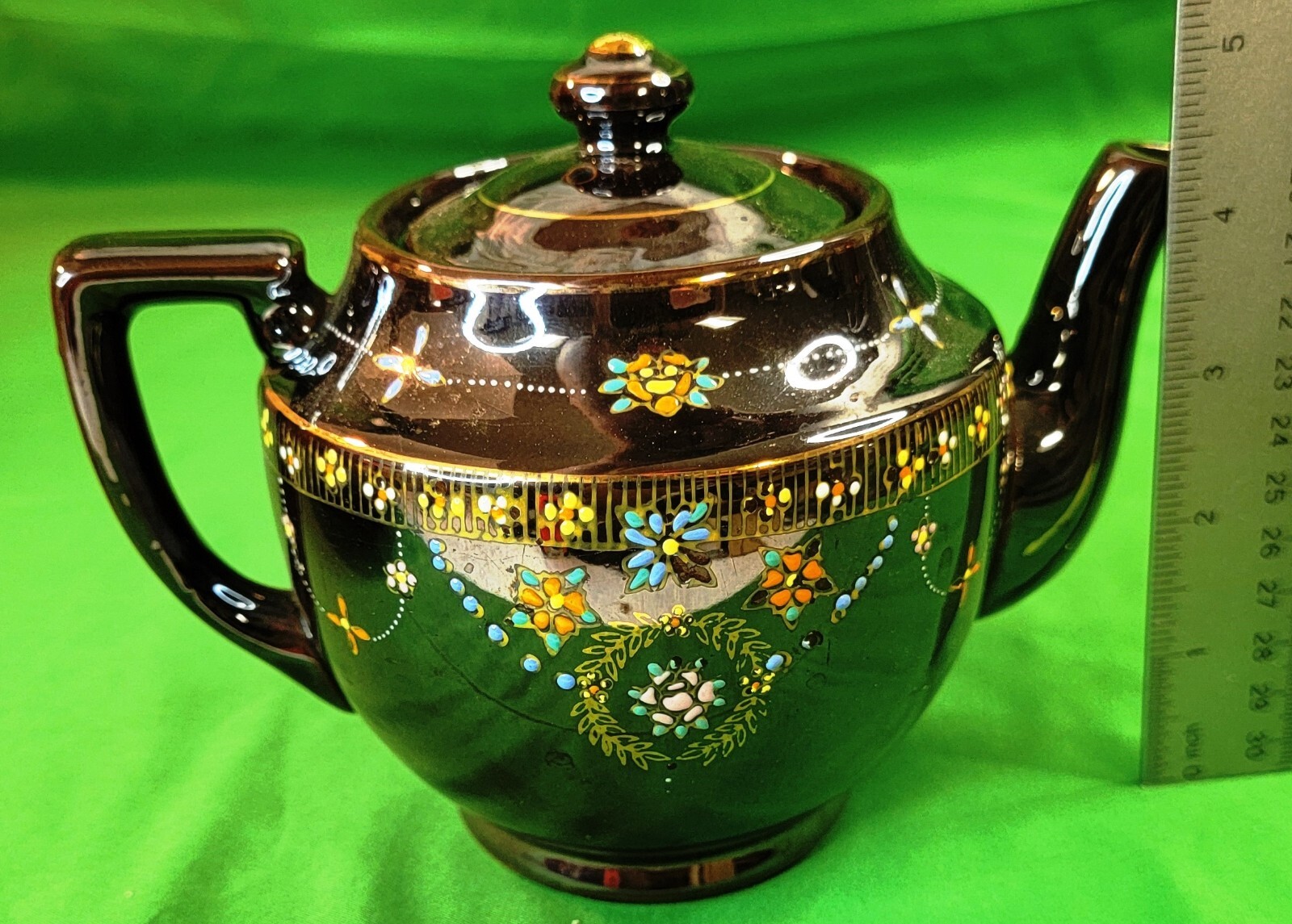 Beautiful Vtg Teapot Moriage Hand Painted Brown Glazed Pottery Occupied Japan - Picture 14 of 19