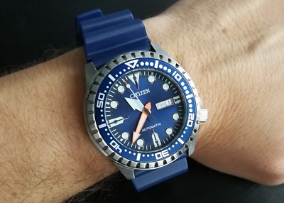 Pre-owned Citizen Nh8381-12lb Marine Automatic 100m Sports Watch Blue