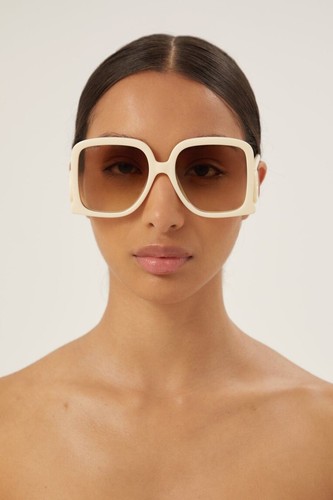 Pre-owned Gucci Gg1326s 002 Ivory Brown Gradient Lens Women Large Sunglasses Authentic