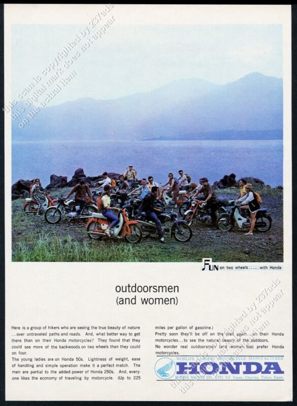 1963 Honda motorcycle 250 50 large group of bikes color photo vintage print ad