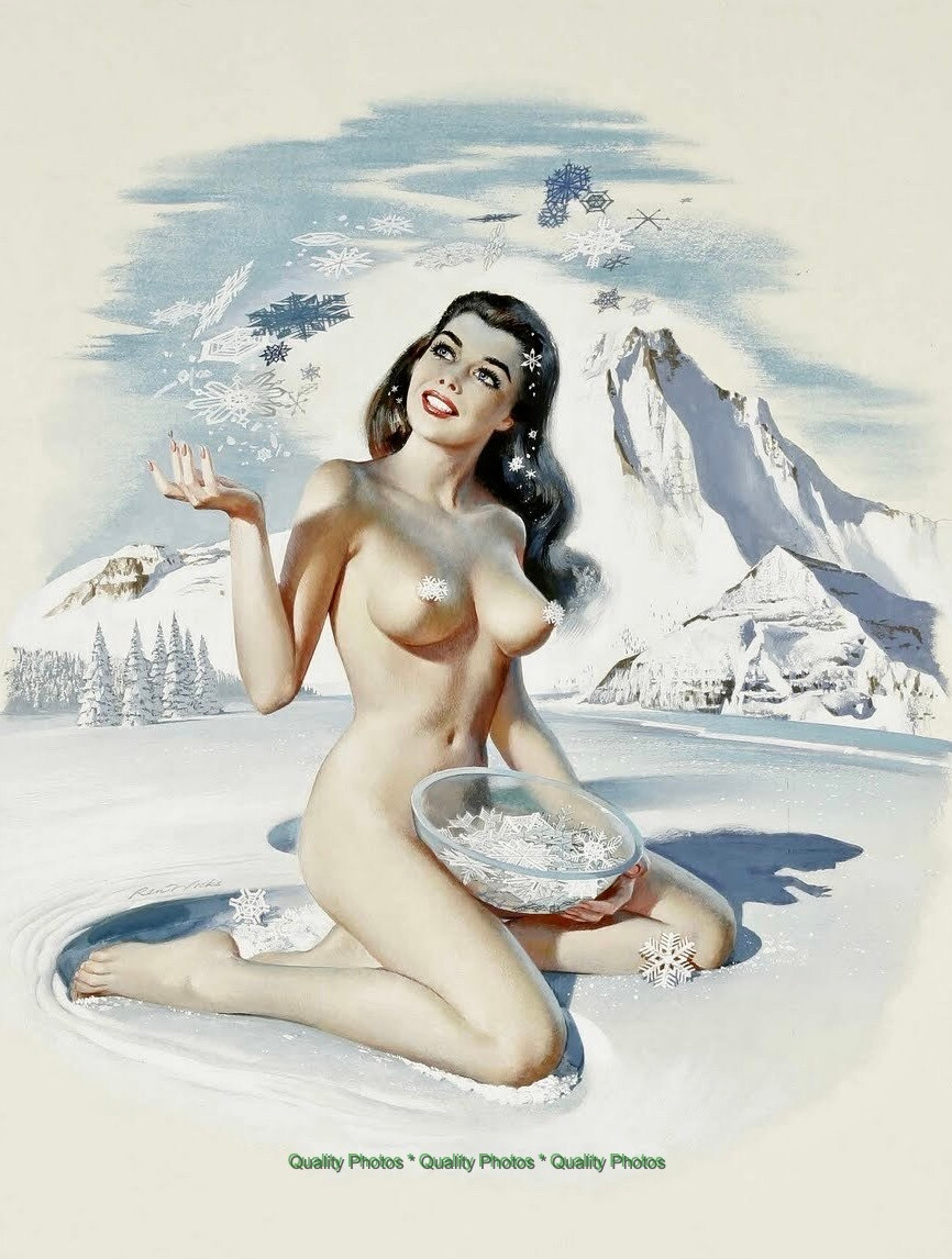 Beautiful Woman Winter Pinup with Snowflakes 8.5x11" Photo Print Ren Wicks Art