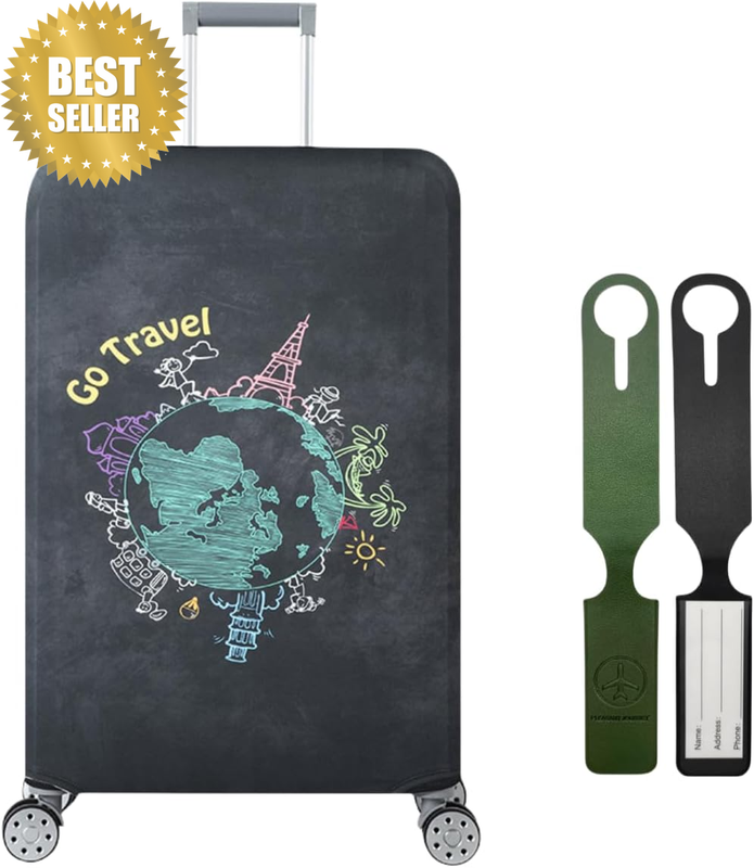 Luggage Protector Cover with Luggage Tag for 26-32 Inch, Elastic Dust Travel Sui