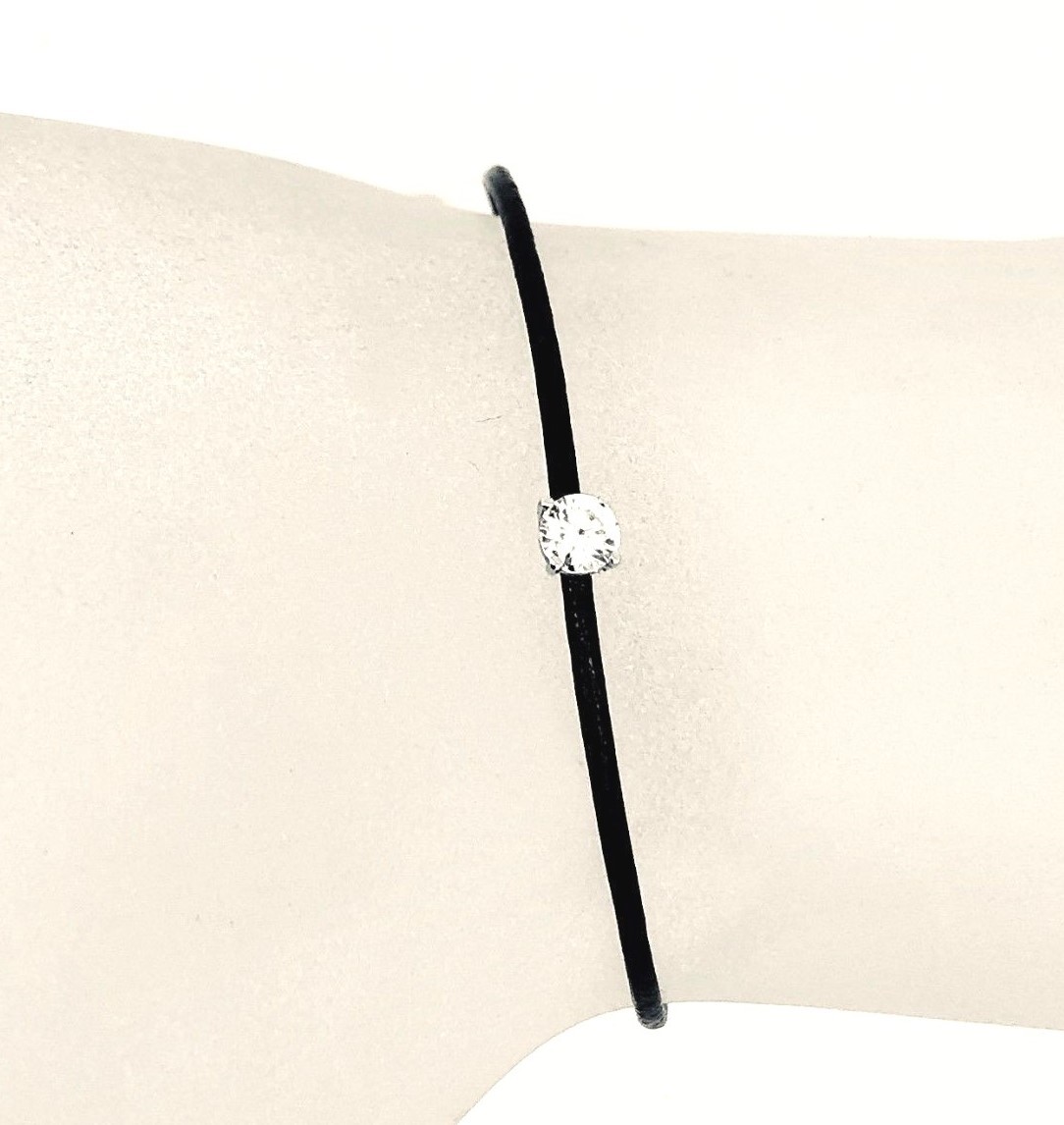 Pre-owned Kgm Diamonds Solitaire Diamond Bracelet 0.20ct White Gold 18k Black Leather Unisex Birthday