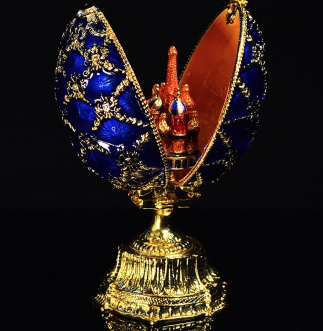 Faberge egg Sapphire Blue With Castle Inside