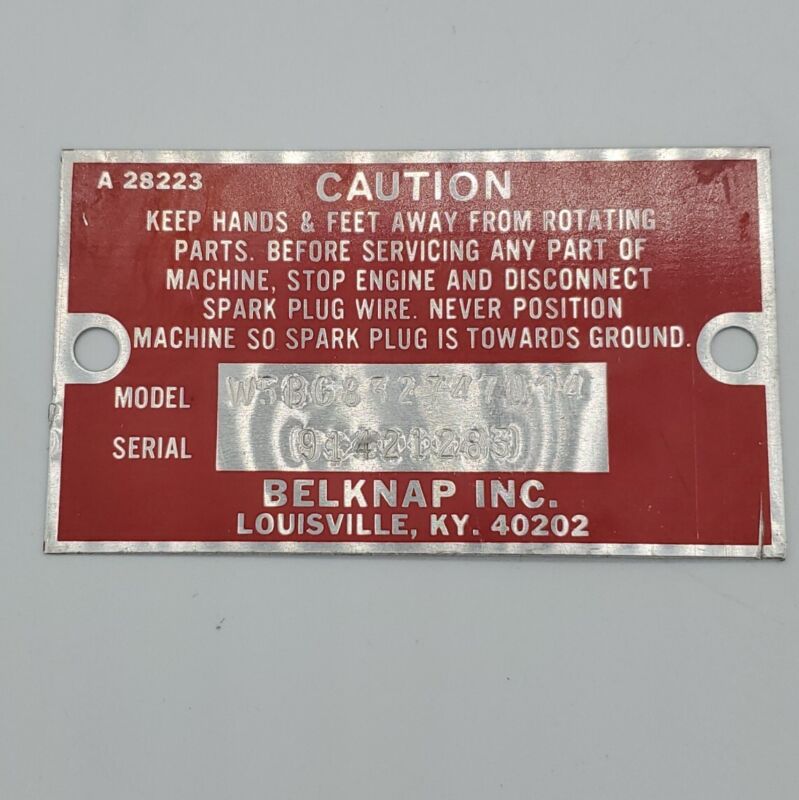 Belknap INC Louisville KY Metal Model Serial# ID Tag 3¼x1⅞ Bluegrass Tools